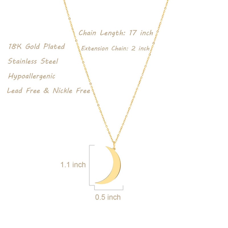 Glimmerst Crescent Moon Necklace, 18K Gold Plated Stainless Steel Crescent Moon Pendant Necklace Delicate Dainty Crescent Necklace for Women - Image 4